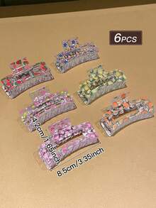 6pcs Women's Colorful Square Hair Clips With Fruit, Flower, Butterfly Print Elements. Sweet And Cute Style, Large Claw Clips, Summer Vacation Accessories, Women's Hair Accessories. Suitable For Daily Casual Outings. Summer Accessory Set, Hair Accessories, Women's Accessories, Back To School Hair Accessories, Beach Accessories. Elegant Claw Clips. - View 5