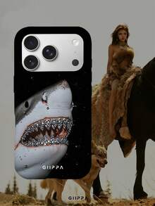 GIIPPA 1件純黑背景大白鯊圖案設計手機殼，適用於Phone 17 Pro Max，相容Phone 16 Pro Max、15 Pro Max、14 Pro Max，韓系高端時尚趣味手機殼，相容11/12/13/14/15/16 Pro Max Plus，優雅設計男女皆宜，送給女友的聖誕節、情人節、復活節、婚禮季與生日完美禮物 - 彩色 - 查看 6