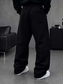 HEYKESON Men's Floral Print Wide Leg Sweatpants With Drawstring Waist, Casual Streetwear Long Pants - Black - View 4