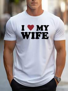 Herrenmode"Ich liebe meine Frau."Kreativer Druck T Hemd,Rundhals-Kurzarmshirt,Freizeit T Hemd,Multifunktionales Oberteil für Frühling und Sommer,Modische Streetwear - Schwarz - Übersicht 9
