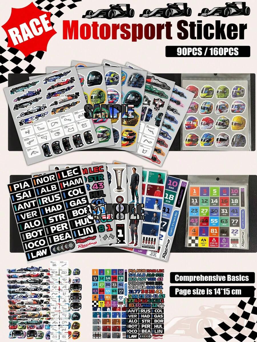 Juego de pegatinas de carreras premium, pegatinas de carreras F1, pegatinas de deportes de motor, pegatinas con nombres de pilotos, pegatinas de carreras, RUS, ANT, VER, LEC, NOR, PIA, SAI, ALB, selección práctica, adecuadas para superficies de espejo, papel, pegatinas para planificador, pegatinas para cuaderno, pegatinas diarias, regalo perfecto para familia y amigos - Multicolor - Ver 1