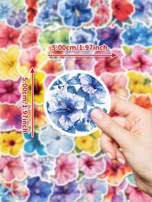 50Pcs Hibiscus Flowers Stickers, Art Spring Floral Vinyl Waterproof Stickers For Water Bottles, Friends, Party Gifts, Back To School School Supplies - 7*6*1 - View 2