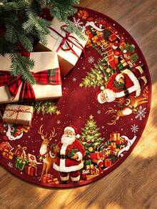 1pc 60/90cm Christmas Tree Skirt, Christmas Tree, Santa Claus, Snowman Pattern Christmas Tree Base Mat, Simple Christmas Carpet, Christmas Party Decoration, Christmas Tree Decoration, Christmas Tree Foot Mat, Christmas Room Decoration, Christmas Home Decor, 2027 New Year Decoration, Decorative Item, 2026 Christmas Decoration, Christmas Gift, Party Gift - Multicolor - View 4