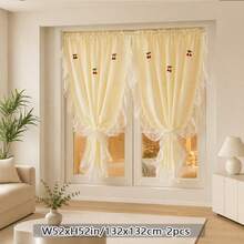 2pcs Modern Minimalist Yellow Lace Ruffle Sheer Curtains, Translucent Privacy Curtains For Small Windows In Bedroom, Living Room, Study - 2pcs - View 12
