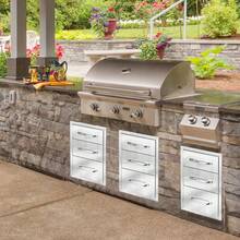 Outdoor Kitchen Drawers,Stainless Steel Triple Access BBQ Drawers With Chrome Handle,3-Layer Outdoor Kitchen Access Drawer,For Outdoor Kitchen Island,Patio Grill Station - plata - Ver 5