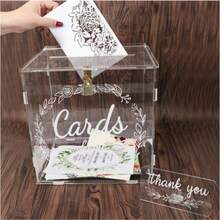 1 pieza Caja de tarjetas personalizada, caja de boda transparente con cerradura y ranura, soporte resistente, caja de colección de sobres de tarjetas de regalo decorativa, adecuada para ocasiones de boda - transparente - Ver 5