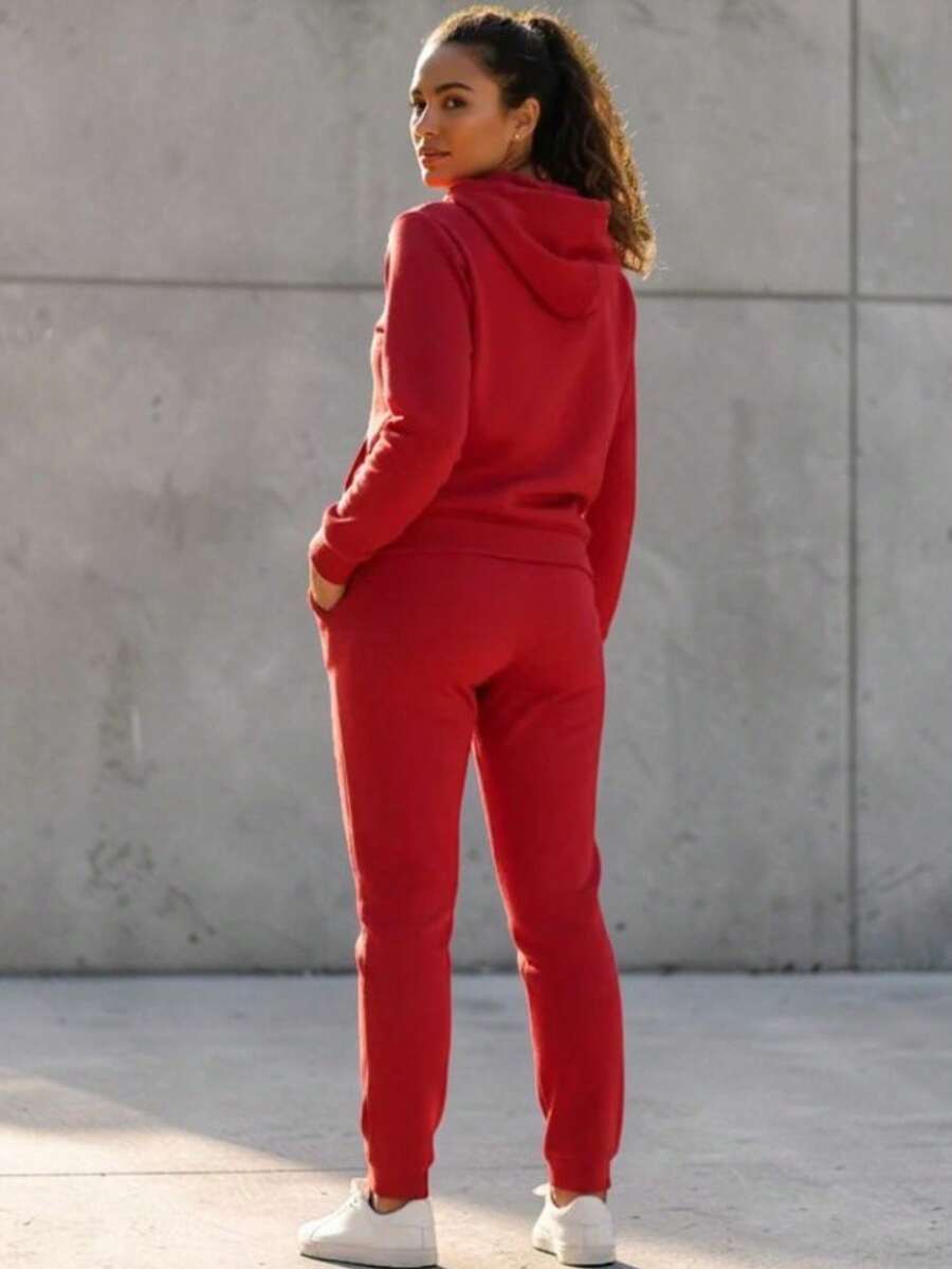 2-PIECE CASUAL SET FOR LADIES, HOODIE AND PANTS - Red - View 1