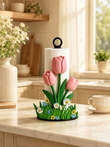 2d Tulip Shaped Kitchen Towel Rack - 1pc Beautiful Tulip Design Kitchen Towel Holder, Elegant Desktop Tissue Paper Dispenser For Storage. Towel Or Fabric Organizer Not Included. Interesting Gift. - Multicolor - View 5