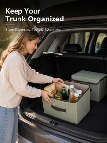 Universal Car Trunk Organizer Box, Foldable Fabric Storage Bin, Non-Woven Large Capacity Clothing Storage Box - A - View 2