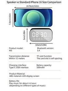 AKKHOO Multifunctional Mini Bluetooth Speaker Alarm Clock, Mirror Display Dual Alarm, FM Radio Portable Student Bedside Clock - one-size - View 12
