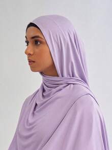 1pc Solid Color Women's Instant Modal Hijab - Soft Elastic Knit Muslim Headscarf, Solid Color Slip-On Hijab Shawl, Suitable For Daily Wear - Mauve Purple - View 6