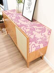1pc Vintage Pink Line Drawing Leopard Pattern Printed Linen Table Runner, Placemat, Suitable For Holiday, Party, Birthday, Dinner, Kitchen Dining Table Decoration, Shoe Cabinet Storage Cabinet Cover, All Season Room Decor, Home Textile Decoration Table Runner, Placemat - Multicolor - View 5