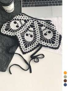 1pc Halloween Sweet & Cool Skeleton Knitted Triangle Bandana Headband For Women, Thin Spring/Summer Outdoor Photography Headscarf, Personalized Headwrap Hat, Cute Handmade Crochet Hair Accessory, Pumpkin/Cobweb/Vampire/Mummy/Ghost - Multicolor - View 3