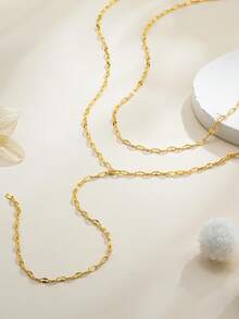 1pc Women's Exquisite Lip-Shaped Long Necklace, 14K Gold Plated Y-Shaped Choker Necklace, Minimalist Layered Jewelry, Gift For Women - Gold - View 3