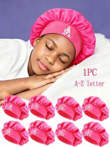 1PC Baby Bonnet Silk Satin Bonnet For Kids Sleeping Cap Curly Natural Hair Silk Bonnets For Girls Boys Infant - Hot Pink - View 1