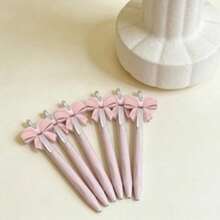 Aesthetic Kawaii Pink Bow Pens Cute Retractable Ballpoint Pen Set For Girls Soft Grip Smooth Writing School Office Supplies Coquette Desk Accessories Party Favor Gift - 1 - 查看 6