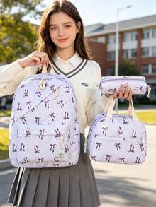 1 Set Tas Ransel Sekolah - Tas Ransel Kapasitas Besar Motif Pita + Tas Bekal + Tempat Pensil, Set Multi-Piece, Dengan Kompartemen Laptop, Tas Ransel Nilon Tahan Lama, Tas Ransel dengan Tali Bahu yang Dapat Diatur - Tas Ritsleting Ringan dan Portabel, Cocok Untuk Pelajar/Remaja/Lulusan, Sempurna Untuk Aktivitas Luar Ruangan/Perjalanan/Sekolah Menengah Pertama/Sekolah Menengah Atas/Perguruan Tinggi, Tas Ransel Penting untuk Kuliah - Beraneka warna - View 12