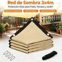 4x3m Malla de sombreado de plástico PE de color beige con protección UV, Malla de sombra para exteriores con protección UV, No acumula agua y es ideal para cobertizos de autos al aire libre, invernaderos, pérgolas, y más. Adecuada para uso doméstico, campamentos, estacionamiento, y cultivo de plantas - Beis - Ver 2