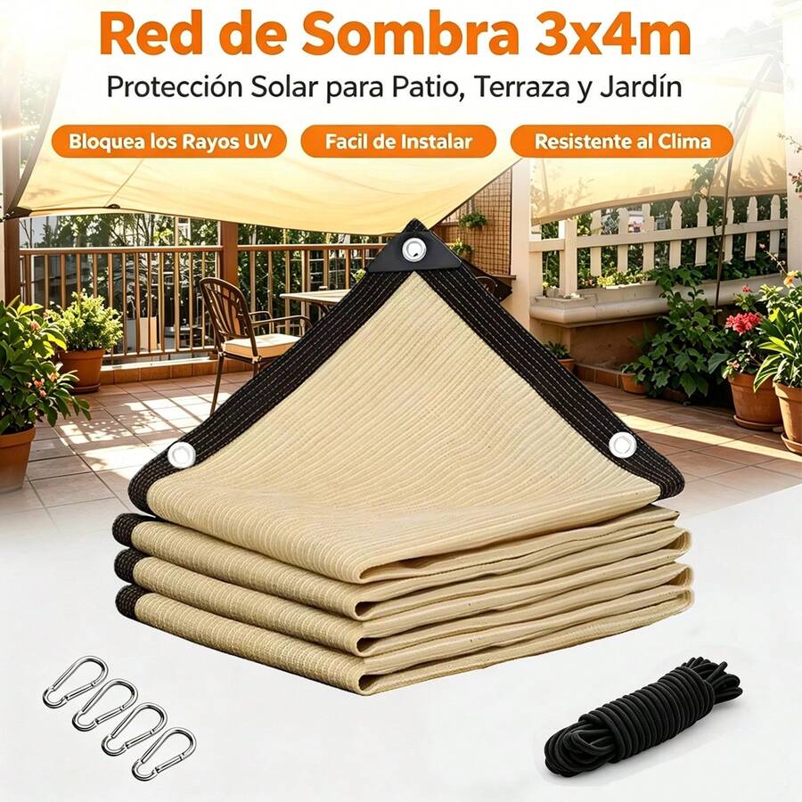 4x3m Malla de sombreado de plástico PE de color beige con protección UV, Malla de sombra para exteriores con protección UV, No acumula agua y es ideal para cobertizos de autos al aire libre, invernaderos, pérgolas, y más. Adecuada para uso doméstico, campamentos, estacionamiento, y cultivo de plantas