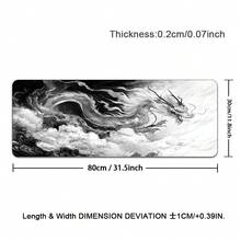 Large Gaming Mouse Pad With Cool Dragon Design, Non-Slip, Black And White Japanese Style Desk Mat - View 16