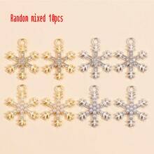 10Pcs Snowflake Series Pearl & Rhinestone Alloy Snowflake Pendants, Suitable For DIY Jewelry Making, Necklace Bracelet Earring Accessories, Christmas Holiday Decoration Gifts - Multicolor - View 19
