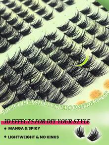 FQBFQB 180 cụm lông mi giả gai nhọn tự nhiên, bông xốp, mềm mại, 10-16mm, độ cong D, lông mi giả cụm rời, phù hợp cho người mới bắt đầu, dùng hàng ngày và du lịch - D - Xem 6
