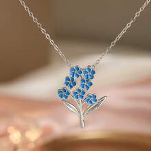 Enamel Blue Flower Pendant, Suitable For Wearing On Various Occasions - Silver - View 8