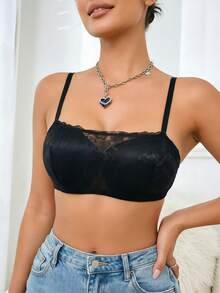 3pcs Women's Strapless Bra, European And American Style, Anti-Slip Detachable Straps, Lace Bandeau, Off-Shoulder Top Inner Wear, Women's Lingerie Bra - Multicolor - View 3