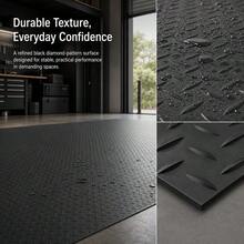 PVC Floor Protector 17 X 3.6 Ft For Garage Workshop Warehouse, 2 Rolls Heavy Duty Vinyl 2.5mm Thickness Black Diamond Texture Flooring Under Car Storage Area Gym Basement Surface Cover-XY74142 - 1 - View 3