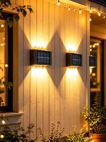 戶外太陽能壁燈 8LED/10LED（白光、暖光）家用戶外照明燈具 太陽能凸透鏡上下照壁燈 適用於圍欄、柱子、停車場、車庫、花園及其他裝飾 1件/2件/6件 - 凸鏡壁燈 - 查看 20