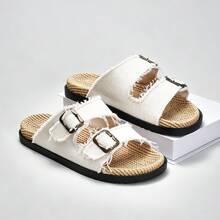DISARCON 1 Pair Men's Summer Sandals, Suitable For Outdoor Sports, Daily Wear, Vacation, Beach, Double Strap Design With Adjustable Upper Size, Vintage Classic Style, Breathable Canvas Upper, All-Season Indoor Slippers - Beige - View 5
