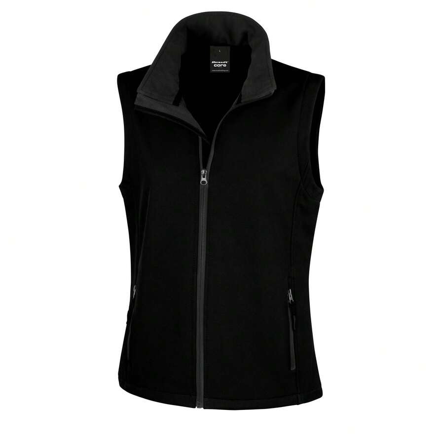 Result Core Womens/Ladies Printable Full Zip Softshell Bodywarmer - Black / Black - View 1
