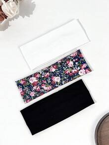 4件/3件女款法式復古花卉寬版高彈力針織髮箍，田園風植物花卉印花全包覆髮帶，春夏慵懶休閒日常通勤百搭髮飾 - 彩色 - 查看 7