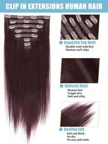 JIAMEISI Clip In Hair Extensions Real Human Hair, Remy Human Hair Extensions Double Weft With Lace 70g 7pcs, Natural Straight Clip Ins For Women, #99J Dark Wine - S99J - View 3