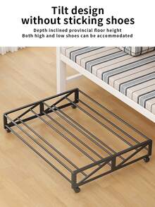 Under Bed Movable Shoe Storage Rack, Smooth Rolling Wheels For Effortless Sliding, Space-Saving Shoe Organizer For Home And Dorm - Black - View 5