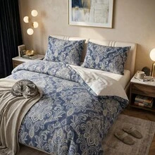 H&R Premium 3Pcs Cotton Duvet Cover Set Hypoallergenic, Breathable & Soft For Ultimate Night Comfort - Royal Dmask Blue - View 4