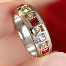 Light Luxury Contrast Color Women's Ring, Inlaid With Multi-Color Square Synthetic Zirconia Handmade Accessory, Perfect For Daily, Party, Banquet, Photography, Elegant Birthday Holiday Gift Jewelry - Silver - View 10