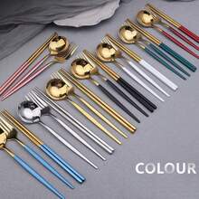 3pcs Spoon Fork Chopsticks Set With Storage Box Stainless Steel Coffee Snacks Fruit Dessert Fork Spoon Kitchen Teaspoon Set - Red - View 10