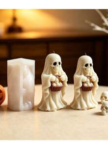 1pc Halloween Robe Skull Ghost Basket Silicone Mold DIY Aromatherapy Candle Resin Decoration Mold - White - View 5