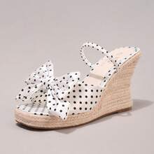 Fashionable Rope Wedge Platform Sandals With Polka Dot Pattern, Open Toe, High Heel Slides, Summer Vacation Casual Chunky Heel High Heels For Women - White - View 15