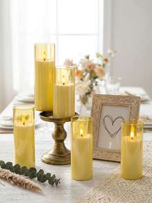 5pcs Flameless Candle Lights Set With Timer Remote Control, Battery Operated Odorless Flameless Candles, Suitable For Halloween, Christmas, Mother's Day, Valentine's Day, Birthday, Wedding, Party, Dining Table, Holiday - Yellow - View 7