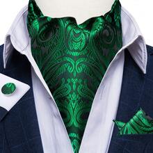 Black Base Emerald Green Vintage Paisley Ascot Cravat 3Pcs Package,Mens Holiday Gala Suit Hanky Cufflink Set - Green - View 2