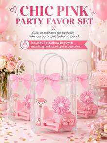 20pcs Transparent Plastic Gift Bags With Satin Bows, Approx. 15*13*7cm (5.9*5.1*2.8in), Reusable. Suitable For Weddings, Birthday Parties, Baby Showers, Bridal Showers, Party Favors, Table Decor, Gift Wrapping, Adult Parties, Bachelorette Parties, Bridesmaid Gifts, And Wedding Guest Favors - Pink Ribbon Transparent Bag - View 1