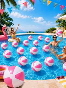 6/3pcs Inflatable Beach Balls, Large Rainbow Beach Ball Bulk Pack, Suitable For Pool Party, Adult Summer Pool Games, Beach Games, Hawaiian Pool Party Favors - Pink - View 1