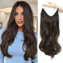 18 Inch Invisible Wire Hair Extensions, Voluminous Wavy Halo Hair Extensions With 2 Adjustable Clips, Soft Transparent Lace, Natural Long Wavy Hair Extensions For Women - Coffee Brown - View 2