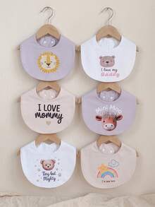 3pcs/Pack Random Cute Animal Pattern Apricot Color Baby Bibs, Suitable For Home And Restaurant, Soft And Comfortable - Multicolor - View 4