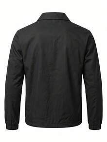 Men's Spring/Autumn Fashion Casual Jacket, Minimalist Versatile Fashion Lapel Collar Outerwear - Black - View 3
