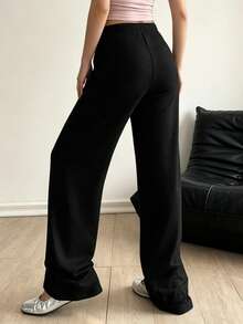 1pc All-Match Minimalist Casual Fitness Training Yoga Running Versatile Women's Low Waist Drawstring Wide Leg Pants Sports - Black - View 3
