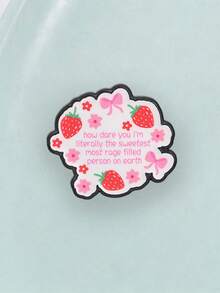 Cute Strawberry Bow Floral Enamel Brooch Funny Sassy Quote Metal Pin For Backpack Jacket - Pink - View 6