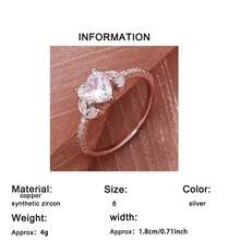 1pc Sparkling Heart-Shaped Cubic Zirconia Women's Ring, Anniversary, Wedding, Proposal, Confession, Engagement, Marriage Ring - Silver - View 6